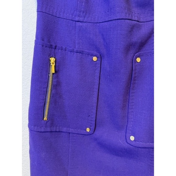 Tory Burch Purple Wool Blend Sleeveless Shift Dress Gold Zip Pockets Size 4 - Picture 3 of 8